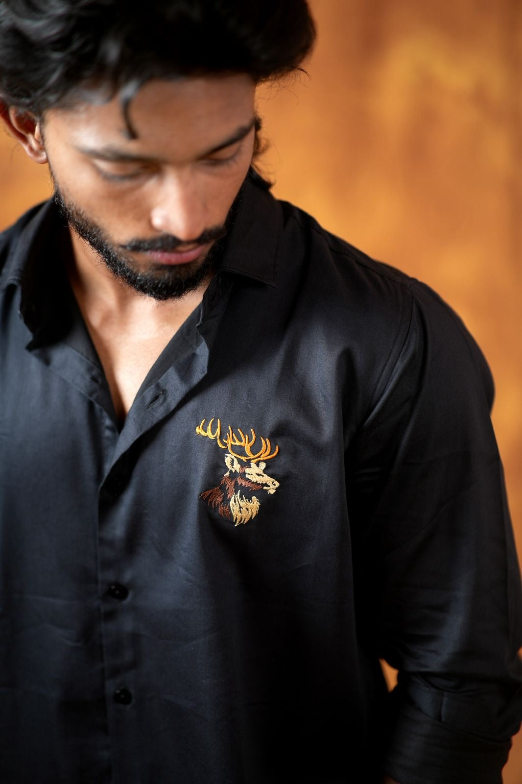 Black Shirt With Deer Embroidery