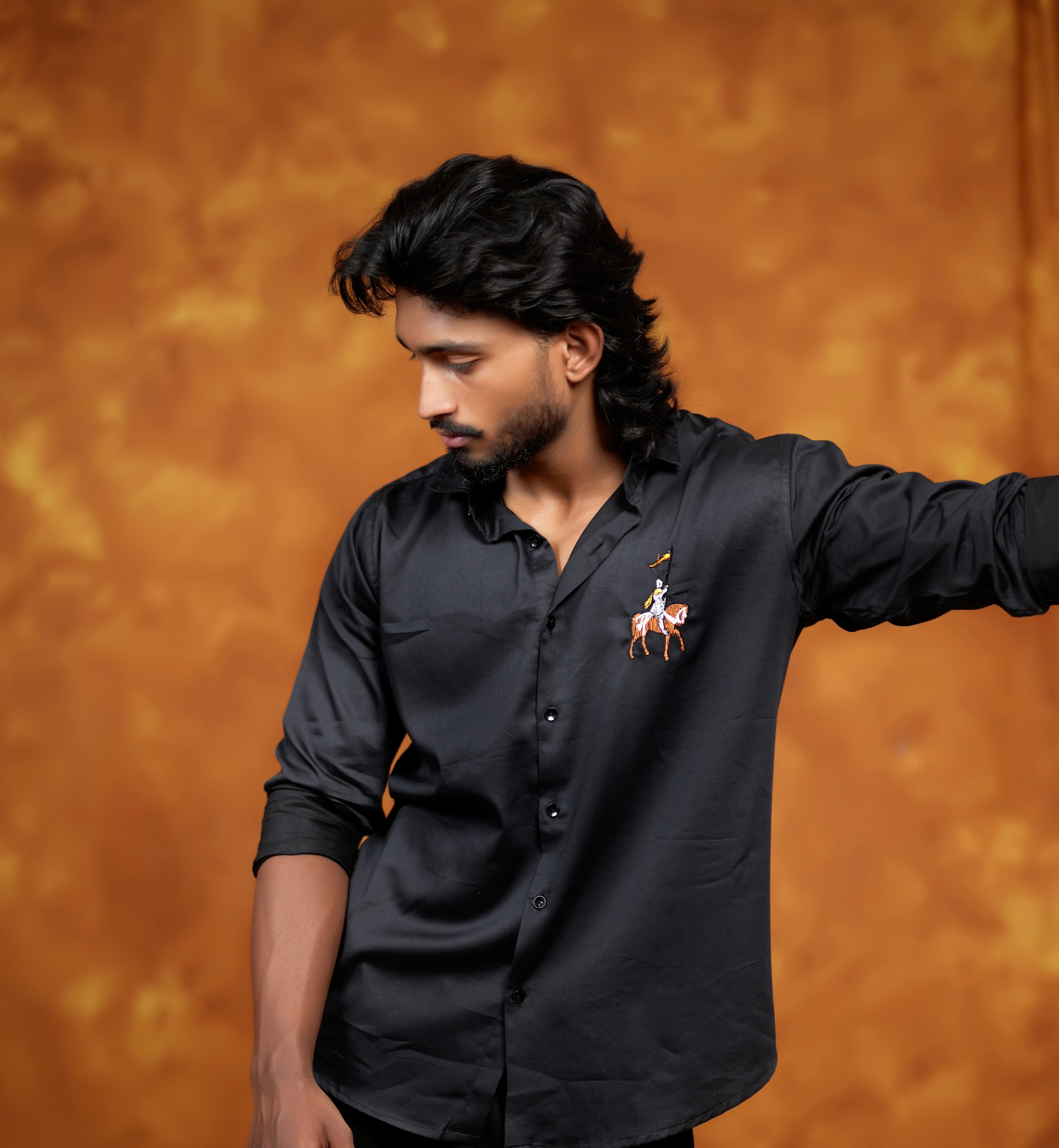 Black Shirt with Knight on Horse Embroidery