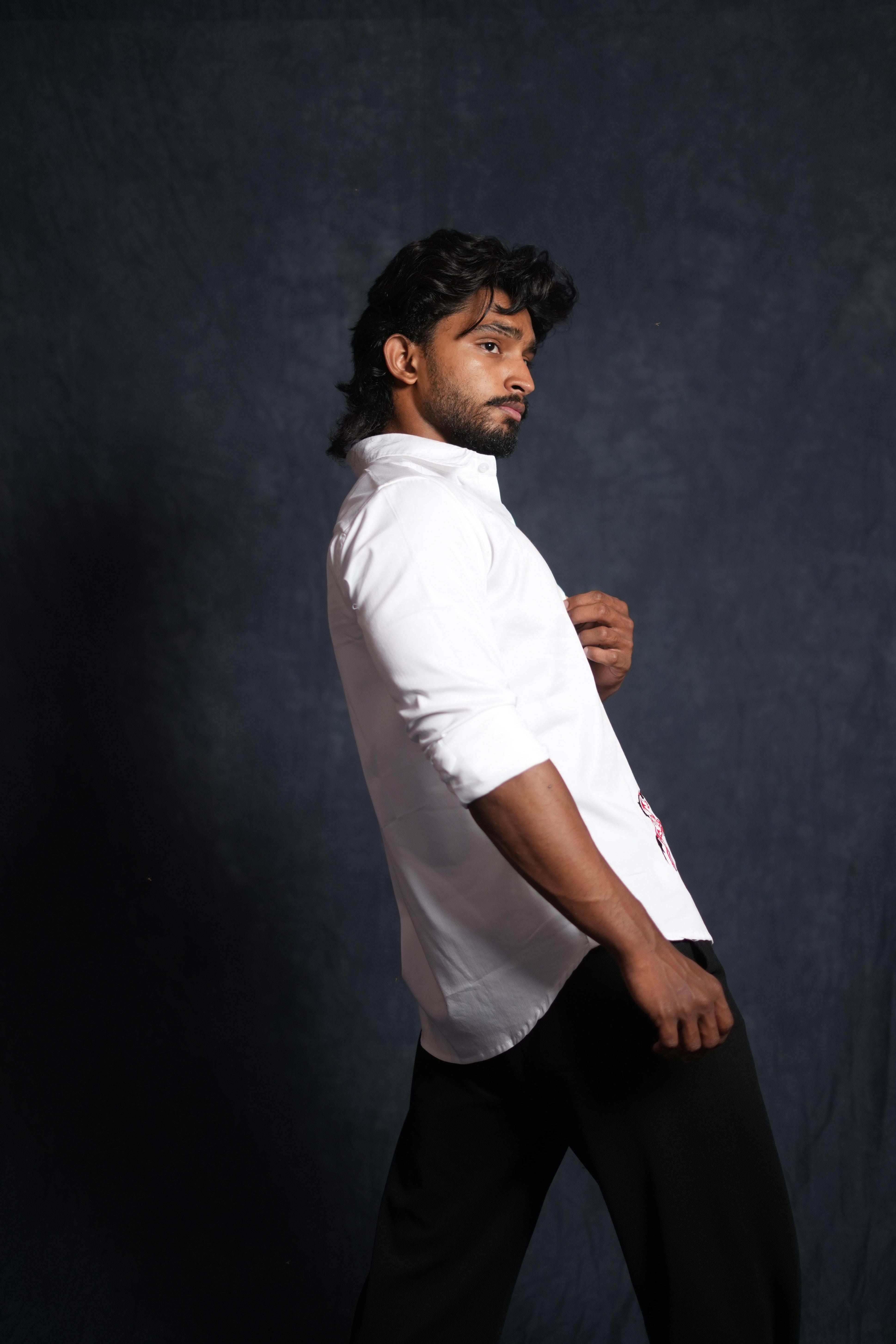 White Shirt with Red and Black Horse Embroidery