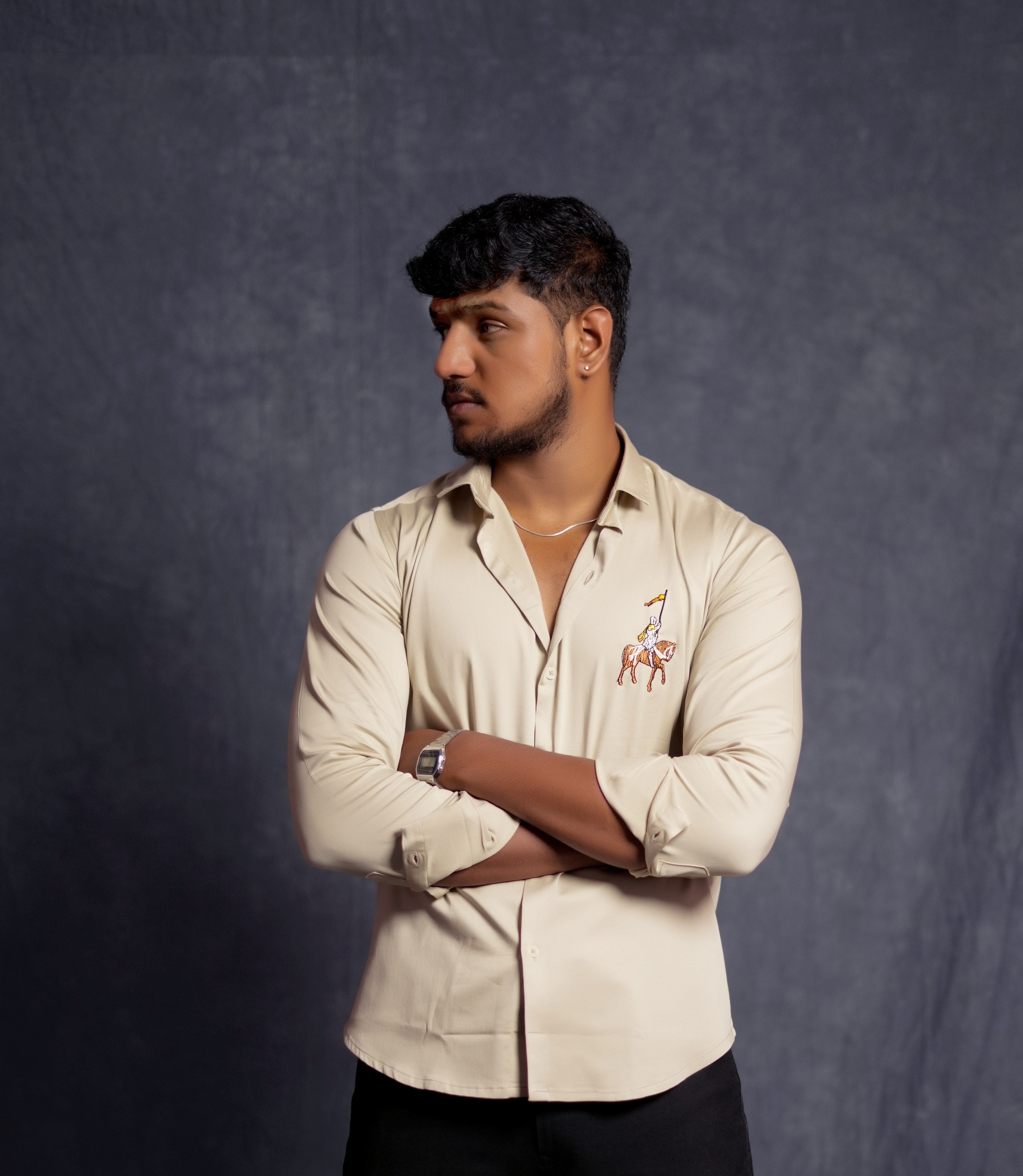 Beige Shirt with Knight on Horse Embroidery