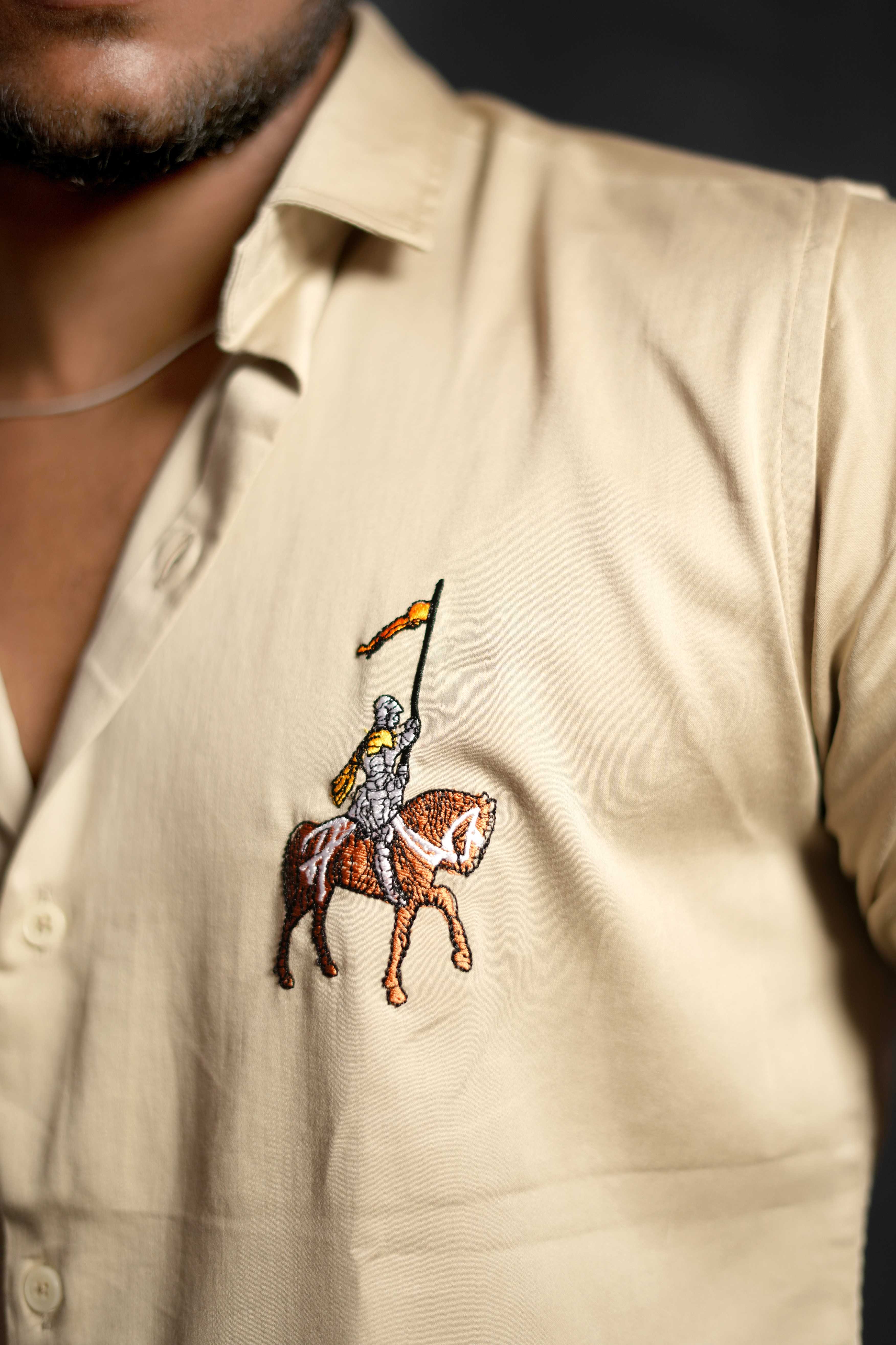 Beige Shirt with Knight on Horse Embroidery