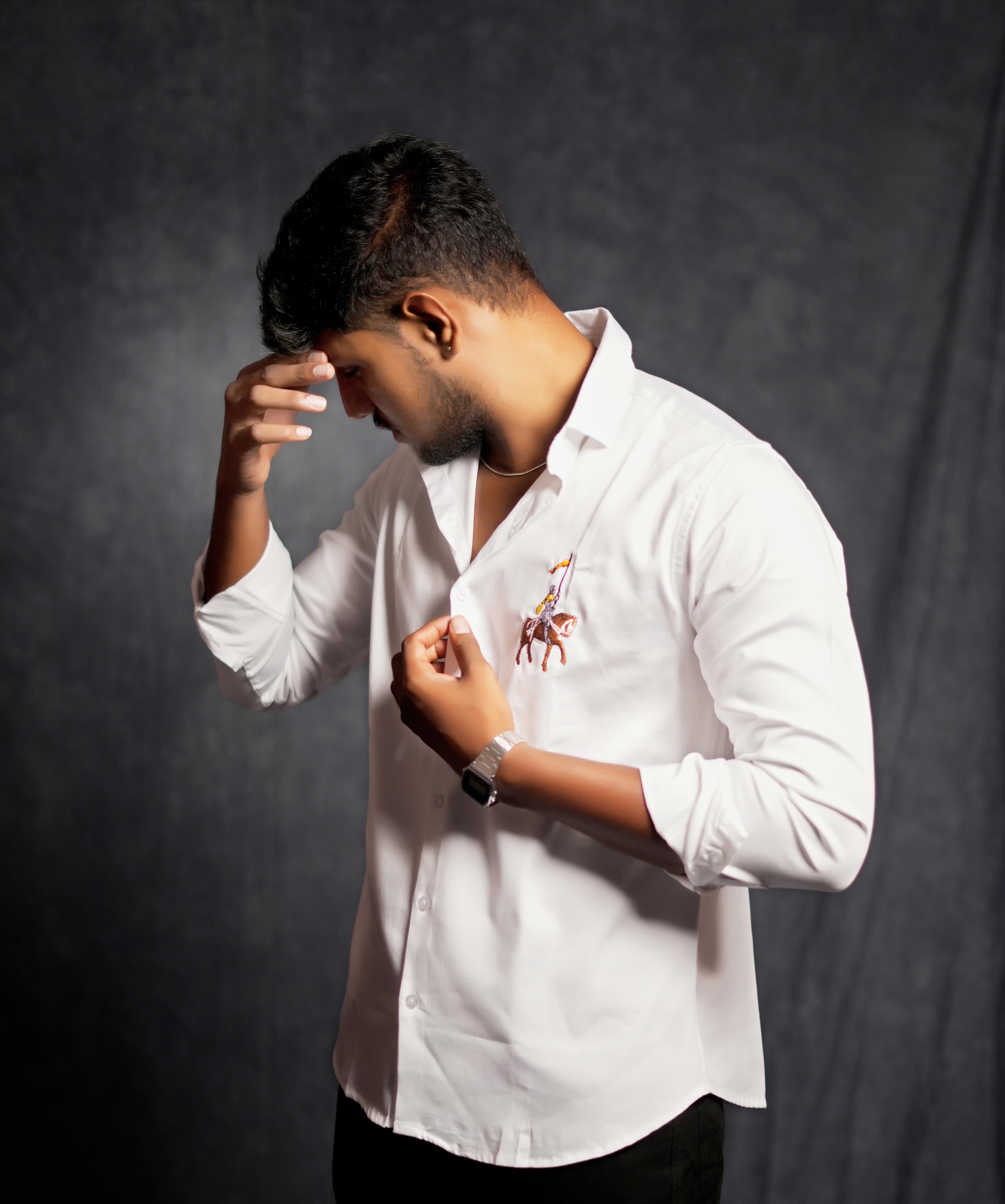 White Shirt With Knight On horse Embroidery