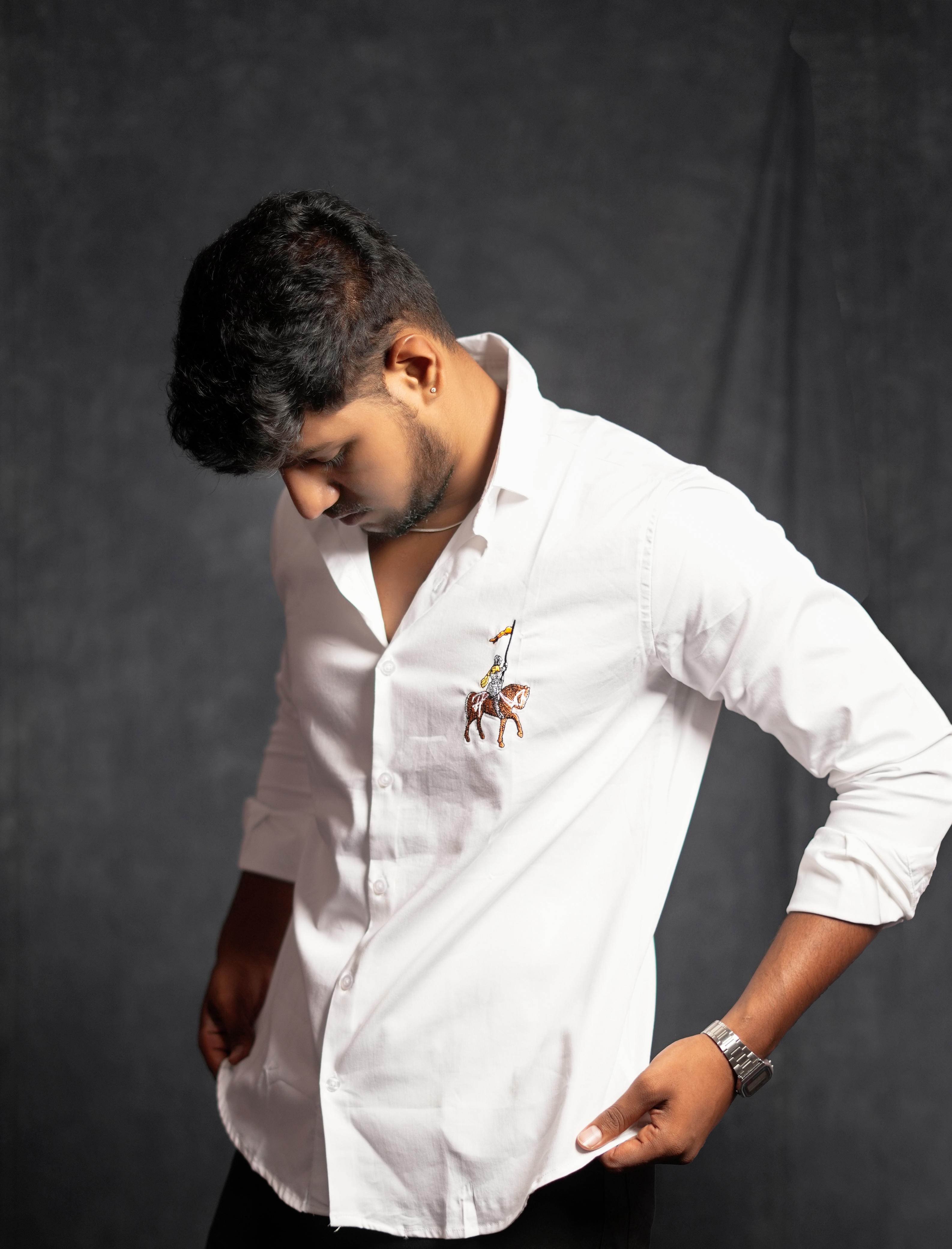 White Shirt With Knight On horse Embroidery